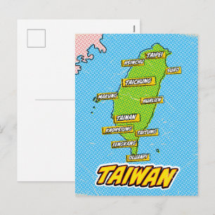 Carte illustrée de Taiwan dans le style Pop Art