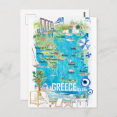 Carte illustrée de voyage de la Grèce en Méditerra (Devant / Derrière)