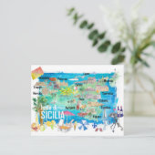 Carte illustrée de voyage de Sicile Italie  (Debout devant)