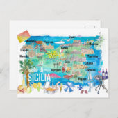 Carte illustrée de voyage de Sicile Italie  (Devant / Derrière)