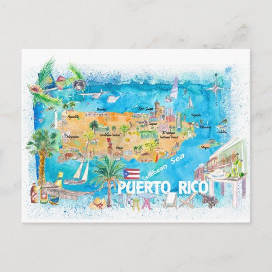 Carte illustrée de voyage des îles de Porto Rico  (Devant)