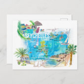 Carte illustrée de voyage des îles Seychelles (Devant / Derrière)