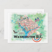 Carte illustrée de Washington DC États-Unis avec l (Devant / Derrière)