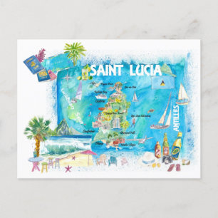 Carte illustrée des Antilles de Sainte-Lucie