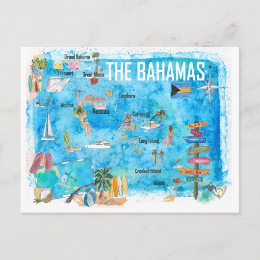Carte illustrée des Bahamas avec les routes princi (Devant)