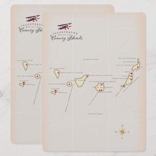 Carte illustrée des îles Canaries. (Devant / Derrière)