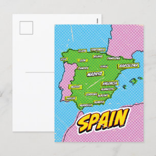Carte illustrée d'Espagne dans le style Pop Art