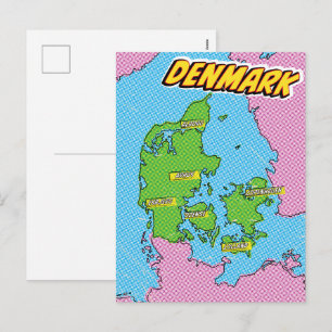 Carte illustrée du Danemark dans le style Pop Art