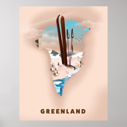 Carte illustrée du Groenland, impression de poster (Devant)