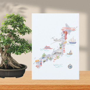 Carte illustrée du Japon à plat pour souhaiter