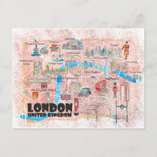 Carte illustrée Londres-Royaume-Uni avec les route