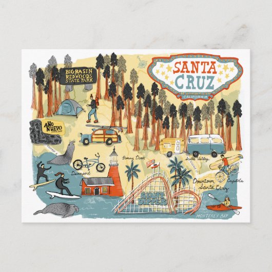 Carte illustrée père Noël Cruz California (Devant)