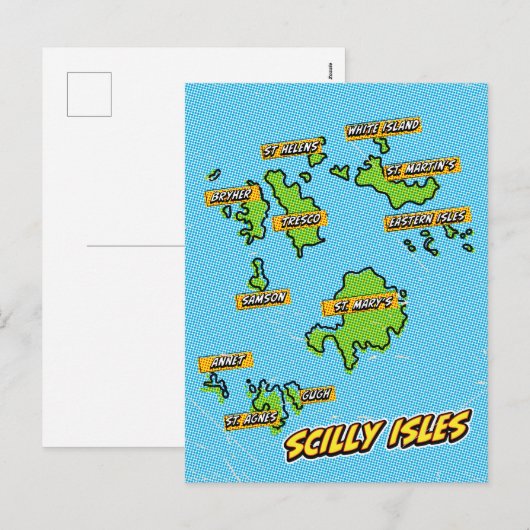 carte illustrée Pop Art des îles Scilly (Devant / Derrière)