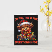 Carte I'm Fine Everything Is Fine Christmas Highland Cow (Fleur jaune)