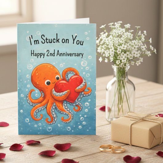 Carte I'm Stuck on You Octopus Anniversary Funny any yr