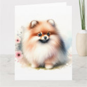 Carte Image d'aquarelle mignonne Pomeranian (Devant)