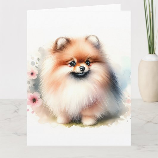 Carte Image d'aquarelle mignonne Pomeranian (Devant)