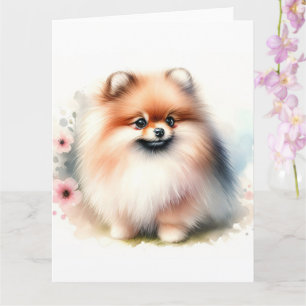 Carte Image d'aquarelle mignonne Pomeranian