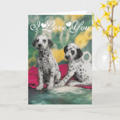 Carte Image de chiots dalmatiens Je t'aime. (Fleur jaune)