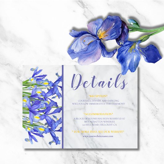 Carte Image de mariage Iris Bleu Marbre Moderne