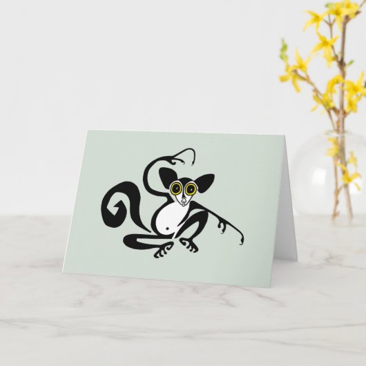 Carte Image mignonne AYE-AYE - Animaux sauvages - Vert (Fleur jaune)
