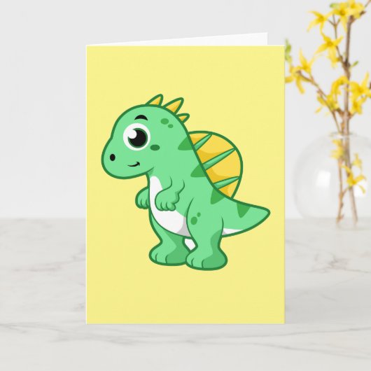Carte Image Mignonne D'Un Spinosaure. (Fleur jaune)