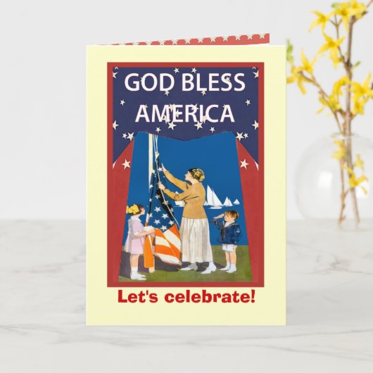 Carte Image vintage, soulevant le drapeau (Fleur jaune)