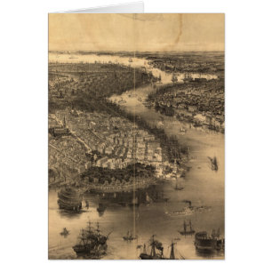 Carte imagée vintage de NYC et de Brooklyn (1851)