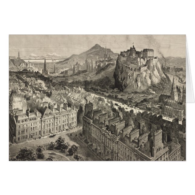 Carte imagée vintage d'Edimbourg Ecosse (1886) (Devant horizontal)