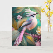 Carte Imaginaire blanc crêpé à queue blanche Jay (Fleur jaune)