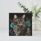 Carte Imaginaire chat avec fleurs et papillons IA art (Debout devant)