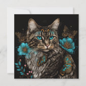 Carte Imaginaire chat avec fleurs et papillons IA art (Devant)