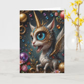 Carte Imaginaire Chat Unicorne, Anniversaire (Fleur jaune)