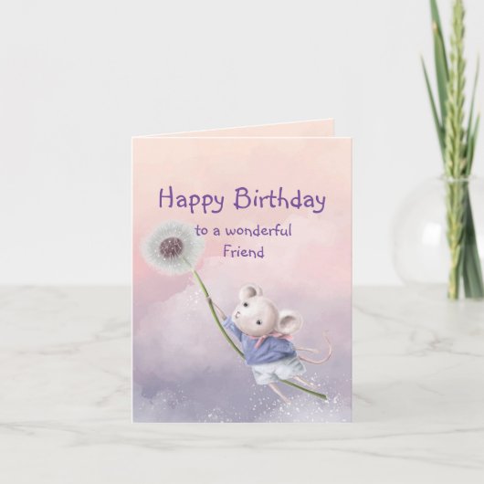 Carte Imaginaire mignon Anniversaire Ami Souris Dandelio (Devant)