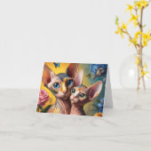 Carte Imaginaire Sphynx Chat et Kitten (Fleur jaune)