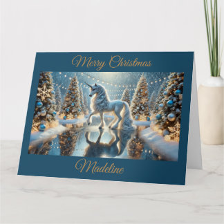Carte Imaginaire Unicorne avec des arbres de Noël chatoy