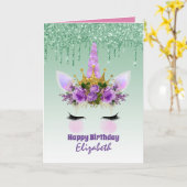 Carte Imaginaire Unicorne mignon Joli Fille Design Viole (Fleur jaune)