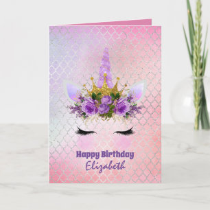 Carte Imaginaire Unicorne mignon Joli Fille Design Viole