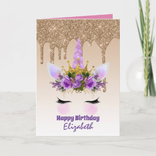 Carte Imaginaire Unicorne mignon Joli Fille Design Viole