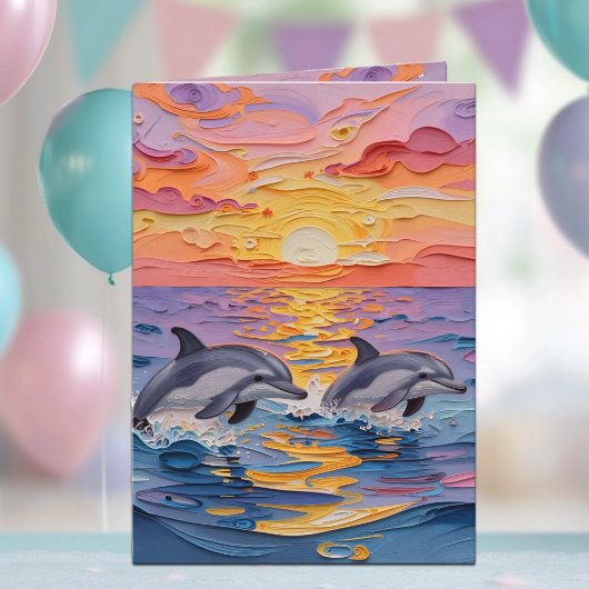 Carte Impasto Dolphins and Ocean Waves | Happy Birthday