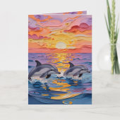 Carte Impasto Dolphins and Ocean Waves | Happy Birthday (Devant)