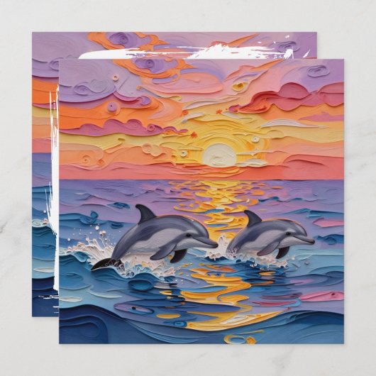 Carte Impasto Dolphins and Ocean Waves | Thinking of You (Devant / Derrière)
