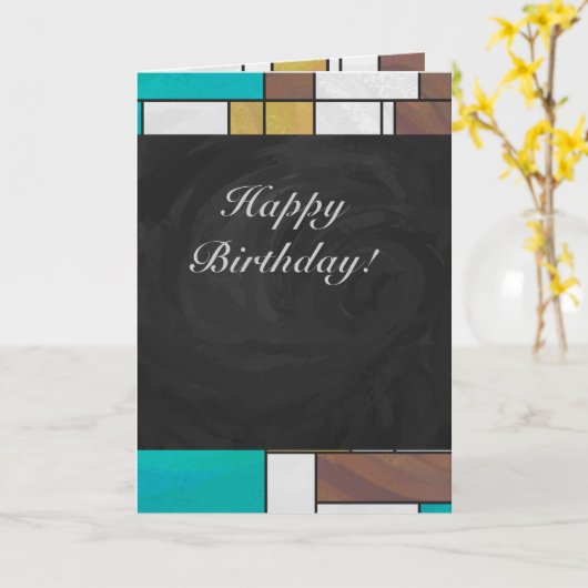 Carte Impression Brown jaune Turquoise Mondrial (Fleur jaune)