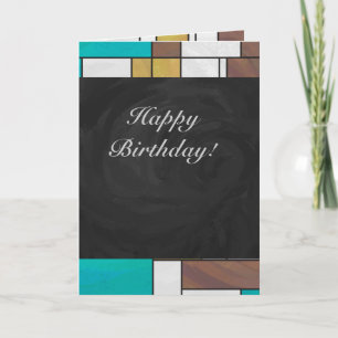 Carte Impression Brown jaune Turquoise Mondrial