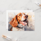 Carte Impression d'art de chien à l'aquarelle joyeuse (Devant/Arrière en situation)