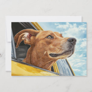 Carte Impression d'art de chien heureux dans une voiture