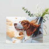 Carte Impression d'art de chien joyeux dans le vent (Debout devant)