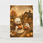 Carte Impression d'art de citrouille fantôme mignon (Devant)