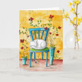 Carte Impression d'art populaire, Dormir de chat blanc,  (Fleur jaune)