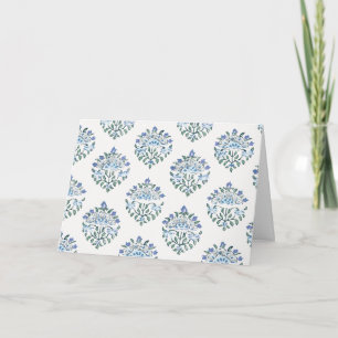 Carte Impression de bloc floral bleu, ivoire